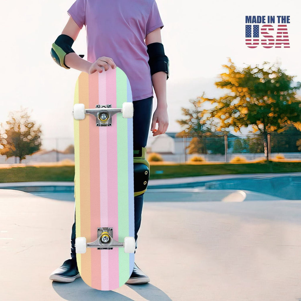 31"x8" Complete Skateboards for Beginners,Watercolor Watermelon Slices Pink Striped Double Kick 7 Ply Canadian Maple Deck Skateboard with Wheels, Gifts for Kids Teens