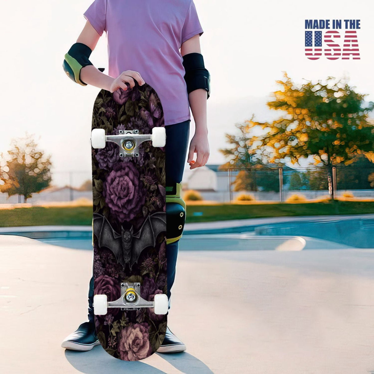 31"x8" Complete Skateboards for Beginners, Ethereal Night Garden Roses Starry Sky Dark Academia Double Kick 7 Ply Canadian Maple Deck Skateboard with Wheels, Gifts for Kids Teens