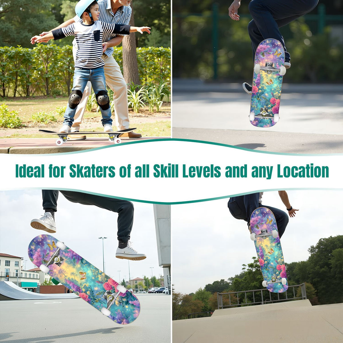 31"x8" Complete Skateboards for Beginners,Pink Cream Vertical Stripes Double Kick 7 Ply Canadian Maple Deck Skateboard with Wheels, Gifts for Kids Teens