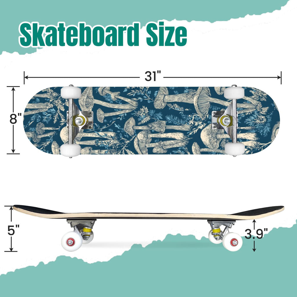 Western Cowboy Horses Desert Landscape 31" x 8" Complete Skateboard, 7-Ply Canadian Maple Double Kick Trick Board for Kids and Beginners Adult Gifts