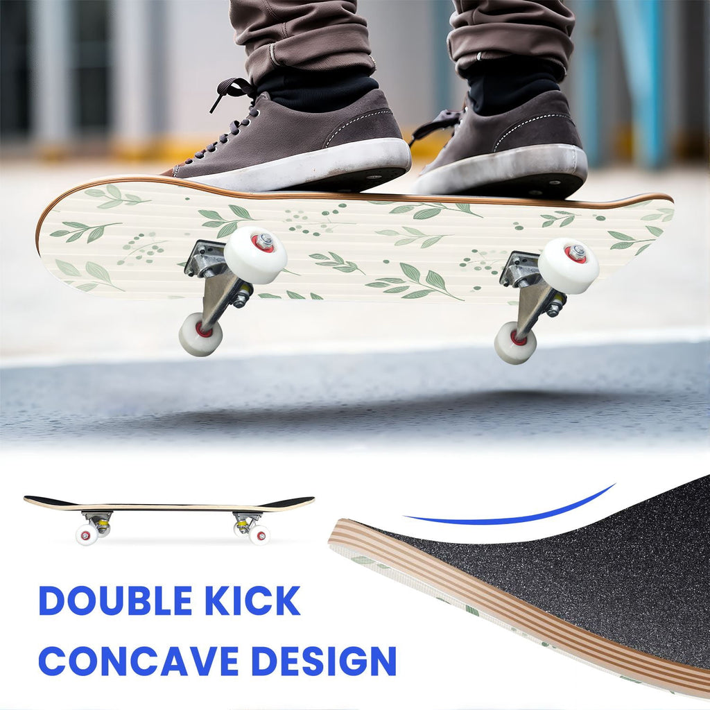 31"x8" Complete Skateboards for Beginners,Bold Stained Glass Western Double Kick 7 Ply Canadian Maple Deck Skateboard with Wheels, Gifts for Kids Teens