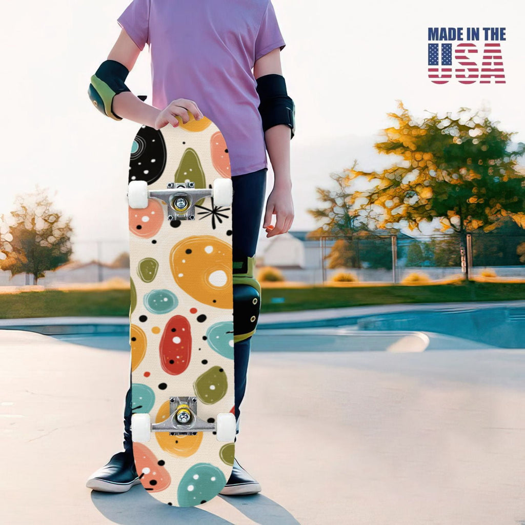 31"x8" Complete Skateboards for Beginners,Cartoon Hand Drawn Ice Cream Doodles Seamless Cones Cupcakes Double Kick 7 Ply Canadian Maple Deck Skateboard with Wheels, Gifts for Kids Teens