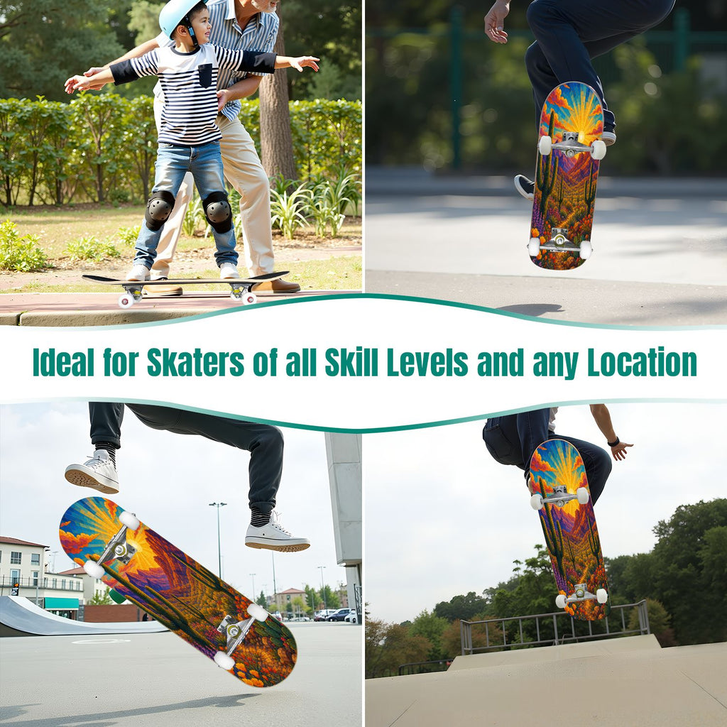 3D Nude Visual Effect Yellowish Brown Layered Chrysanthemum 31" x 8" Complete Skateboard, 7-Ply Canadian Maple Double Kick Trick Board for Kids and Beginners Adult Gifts