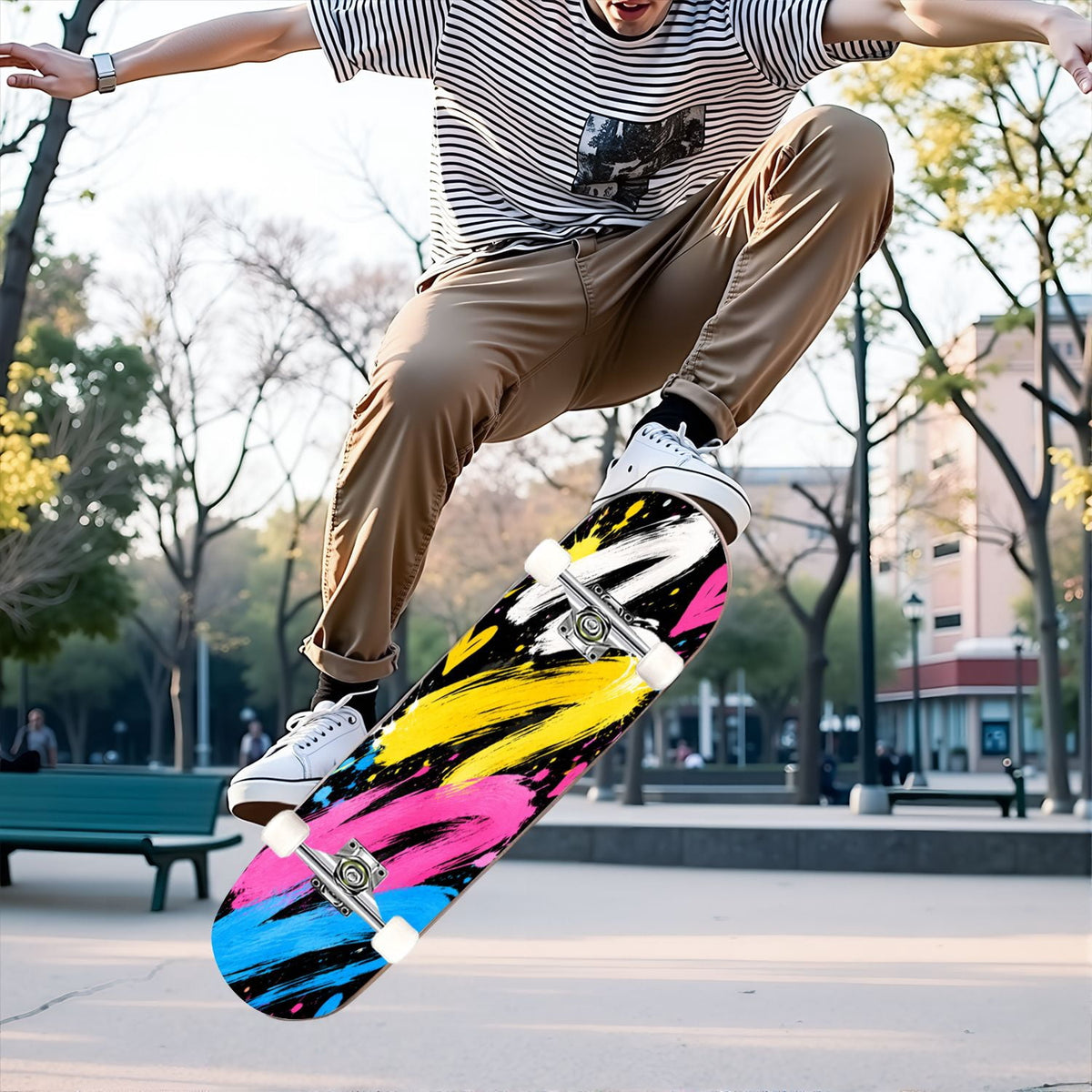 Complete Skateboard Vibrant Brush Stroke Art 31 Inch 7-Ply Maple Skateboard with PU Wheels and Aluminum Trucks, Ready-to-Ride Skateboard for Beginners, Teens and Adults