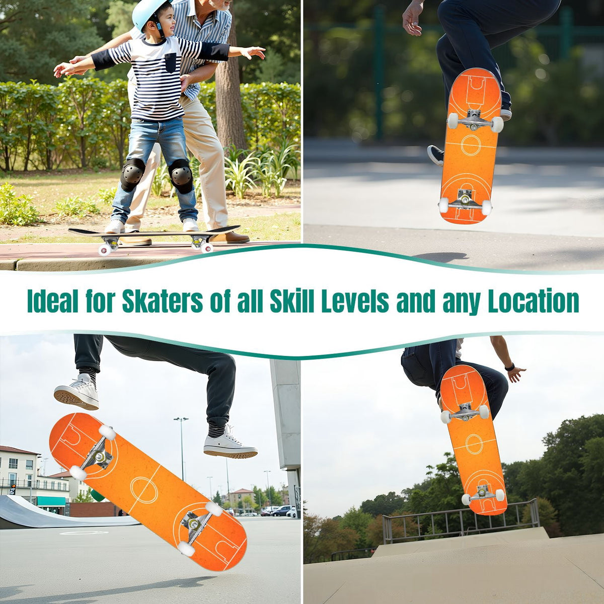 31"x8" Complete Skateboards for Beginners,Vintage Baseball Worn Red Stitches Rustic Double Kick 7 Ply Canadian Maple Deck Skateboard with Wheels, Sports Gifts for Kids Teens