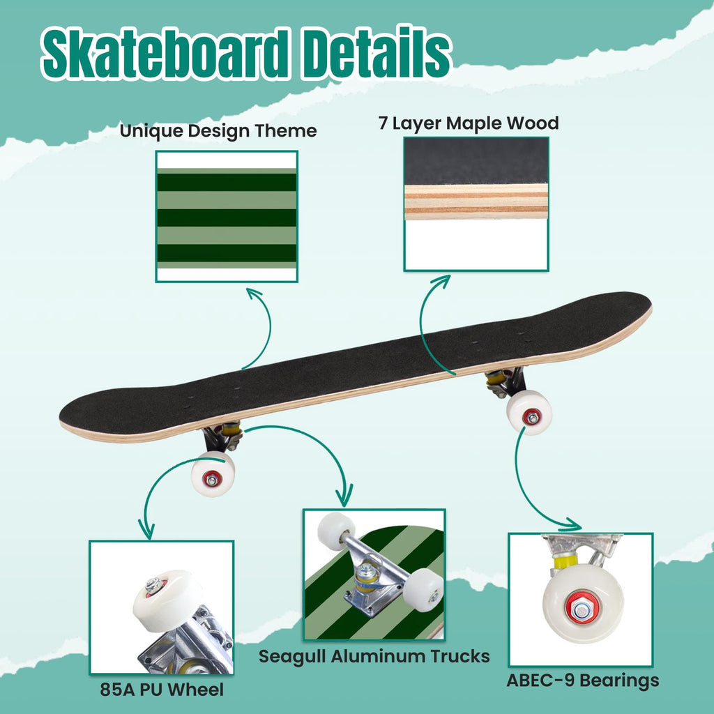 Yellow White Vertical Striped Soft Gradient Lines Minimalist Design 31" x 8" Complete Skateboard, 7-Ply Canadian Maple Double Kick Trick Board for Kids and Beginners Adult Gifts