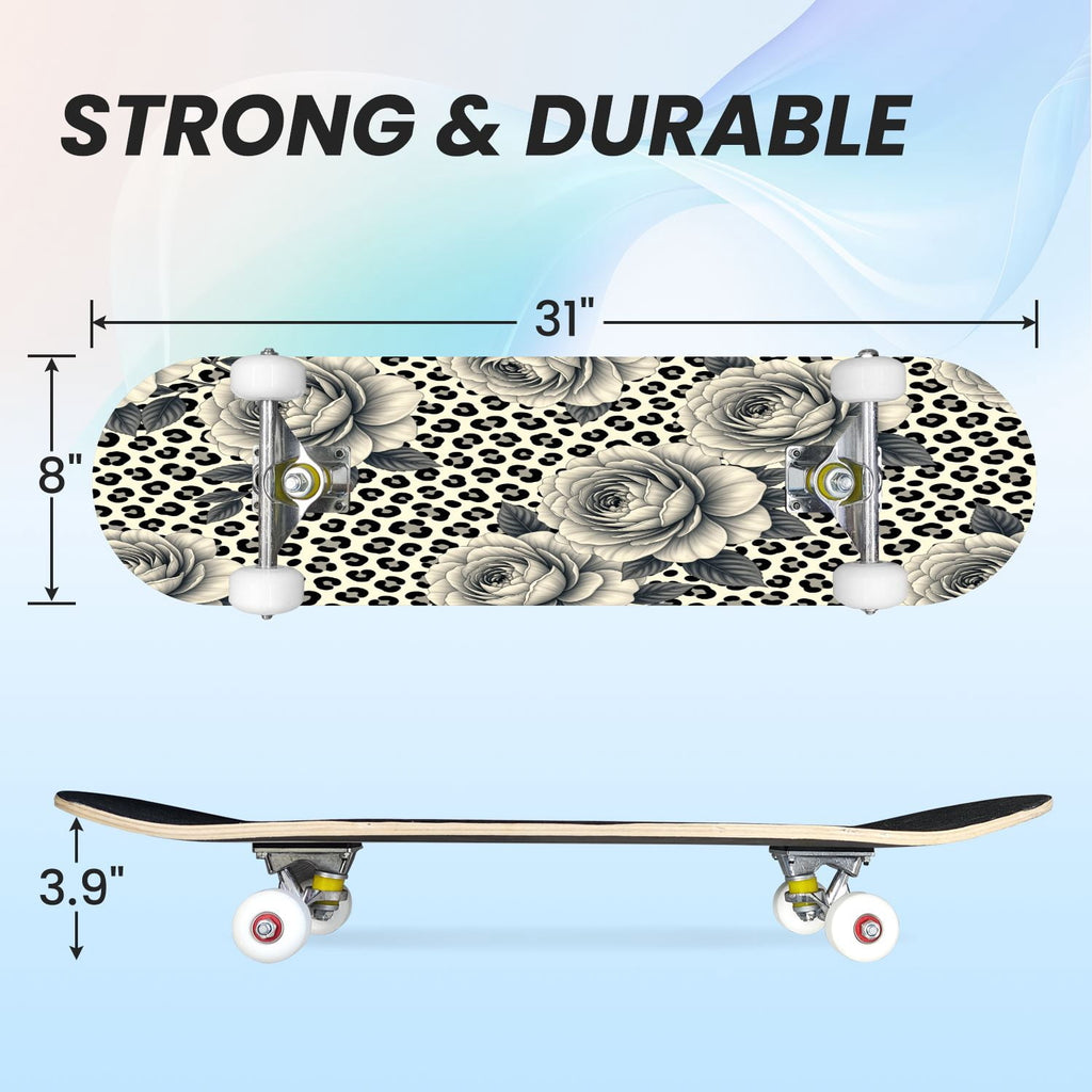 31"x8" Complete Skateboards for Beginners, Pink Bow Heart Vertical Stripes Romantic Double Kick 7 Ply Canadian Maple Deck Skateboard with Wheels, Gifts for Kids Teens