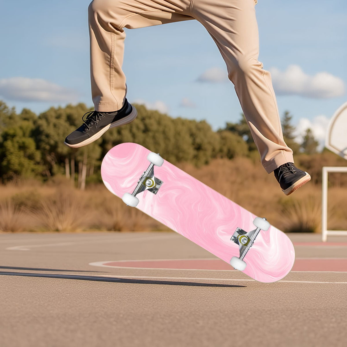 Pink Marble Fluid Abstract Design 31" x 8" Complete Skateboard, 7-Ply Canadian Maple Double Kick Trick Board for Kids and Beginners Adult Gifts